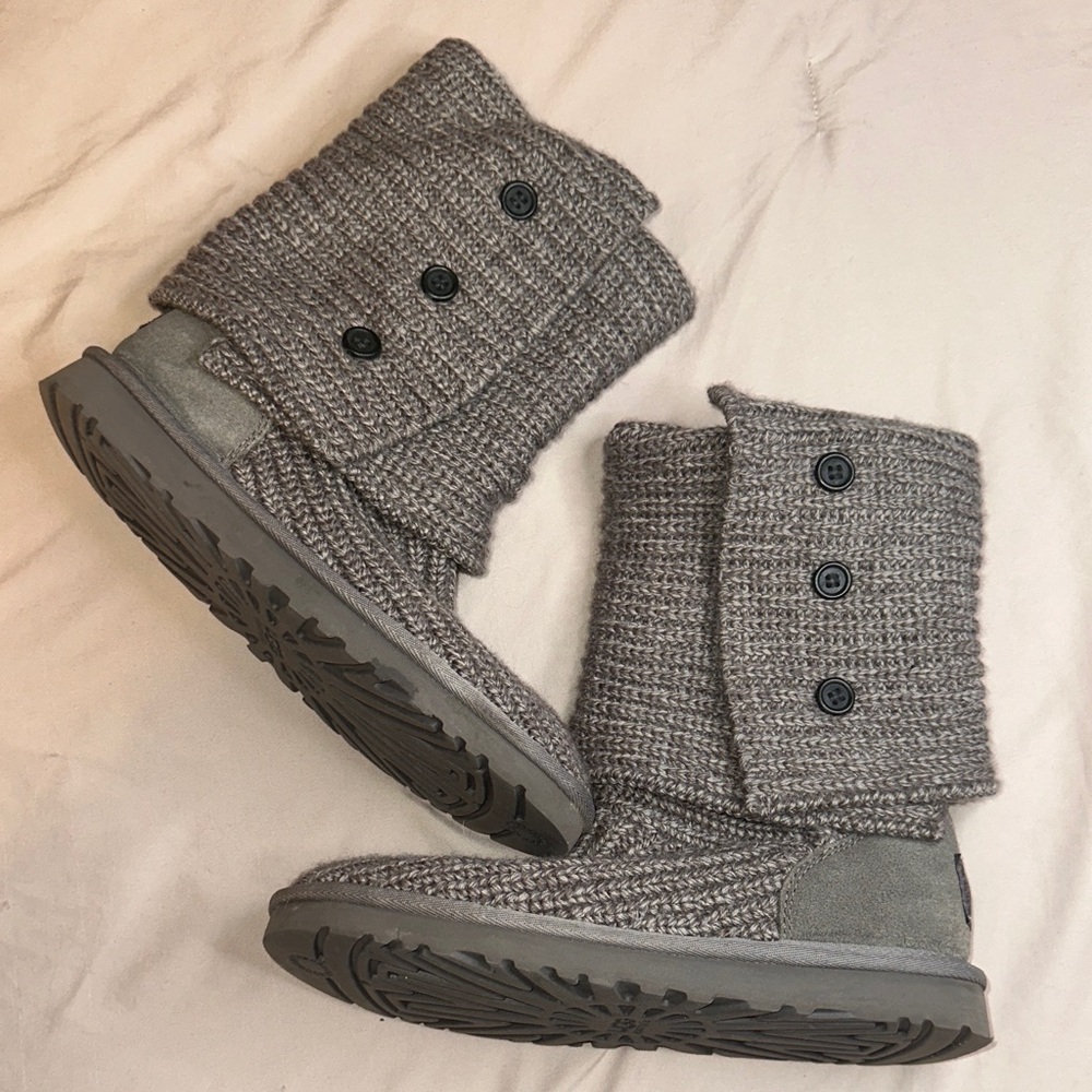 UGG Gray Knit Button Boots